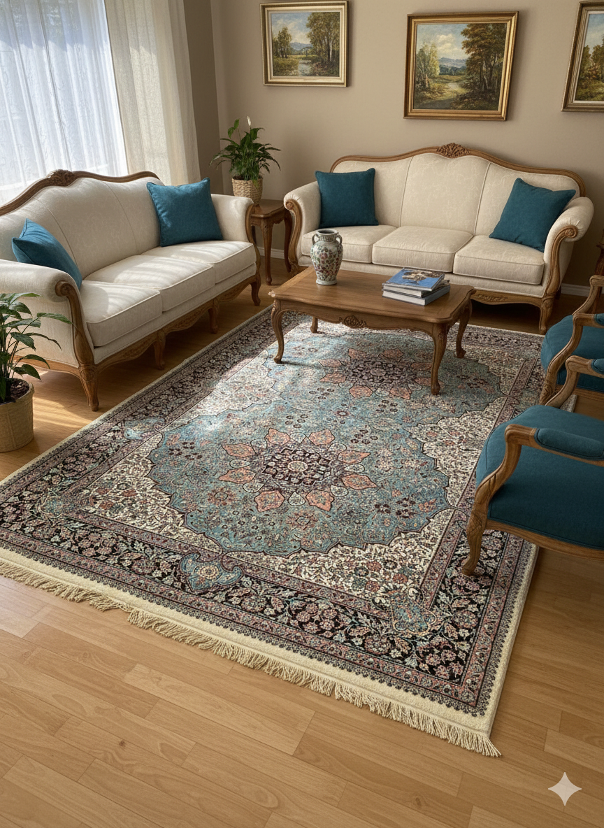 Pre-owned Luxury Iranian Wool Rug  Elegant Vintage Piece - like New