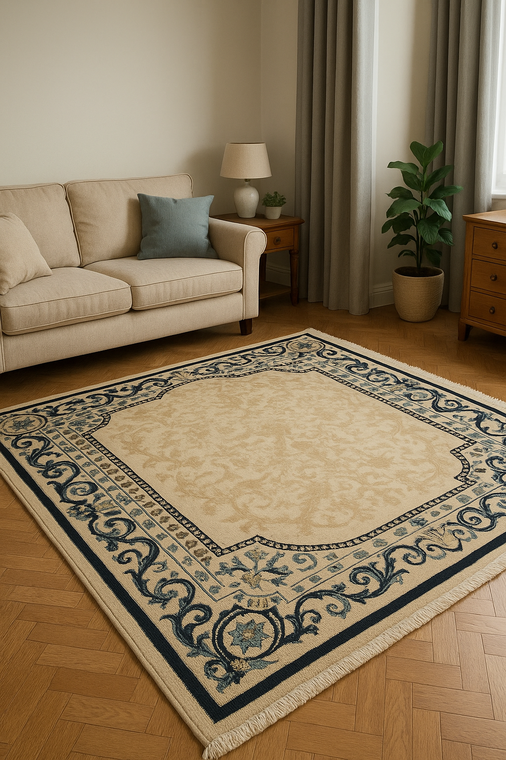 Pre-owned Luxury Spring Wool Area Rug - like New