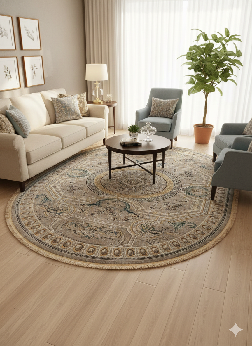 Pre-owned Premium Iranian Silk Oval Rug - like New